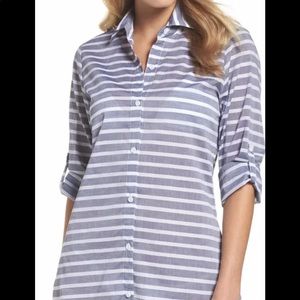 Tommy Bahama Breton Stripe Boyfriend Shirt Coverup